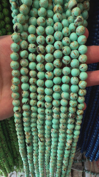 Fil de perle Howlite coquillage turquoise teinté