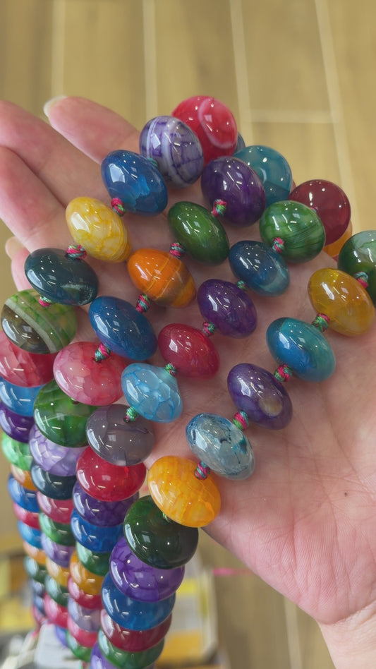 Fil de perles forme libre RONDELLE en Agate multicolore chauffée 20x15 cm