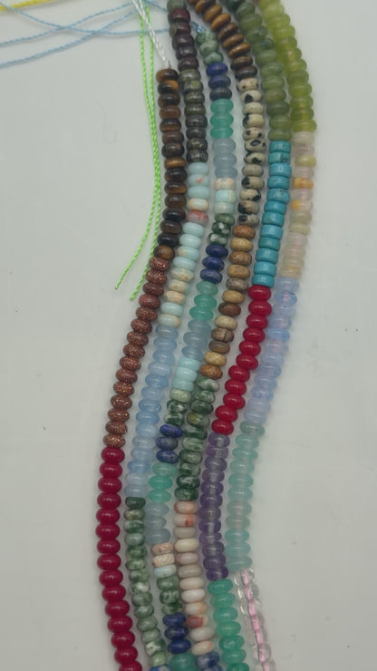 Fil de perle rondelles Jade teinté & pierre naturelle 2x4 mm (7 coloris disponible)