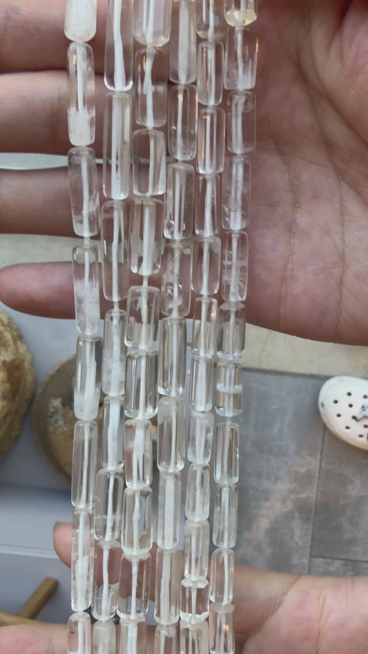Fil de perle forme libre Cristal de roche tube 15-20x8 mm (référence 12)