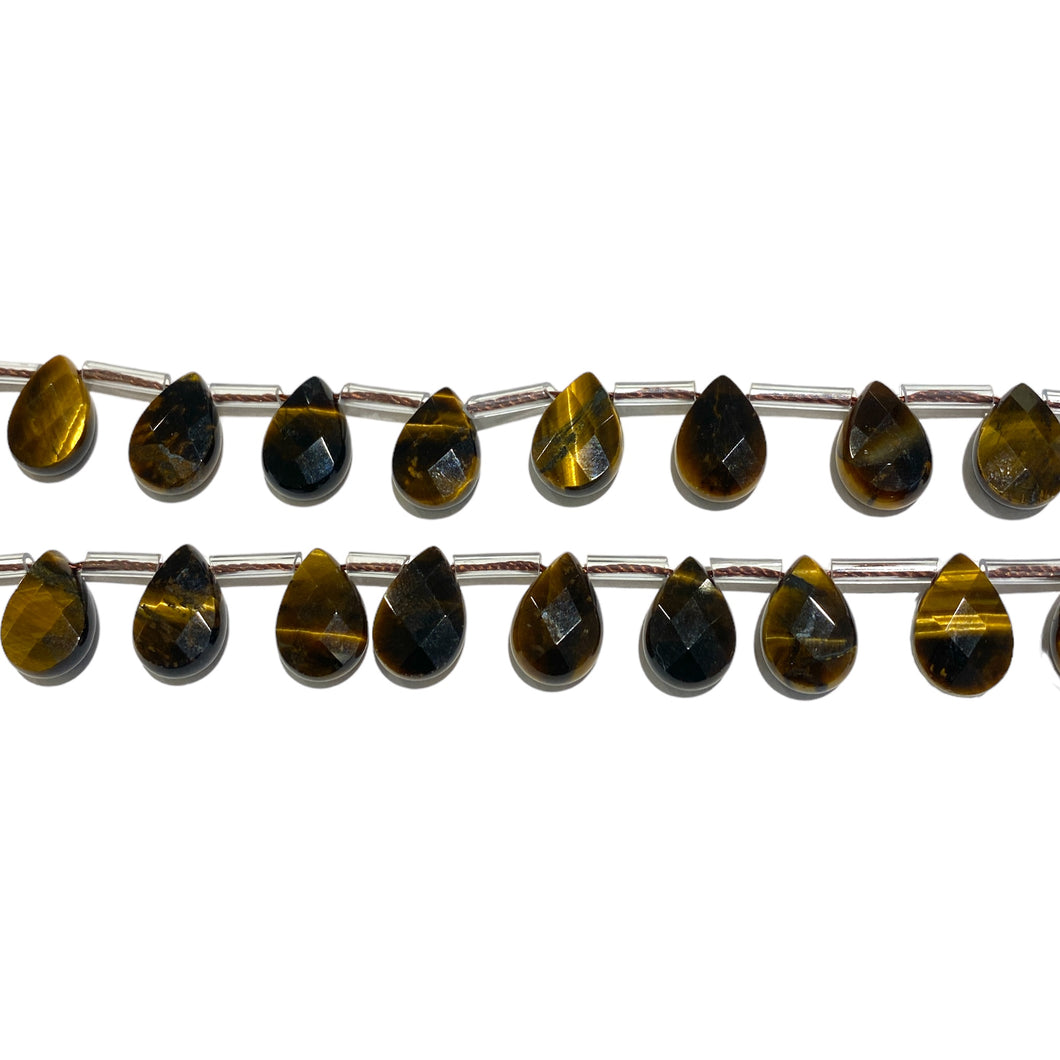 32 small flat faceted drop tiger eye pendants