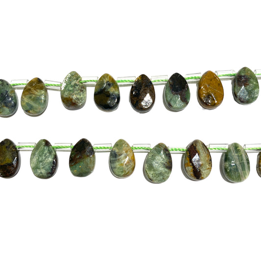 32 small flat faceted drop green opal pendants