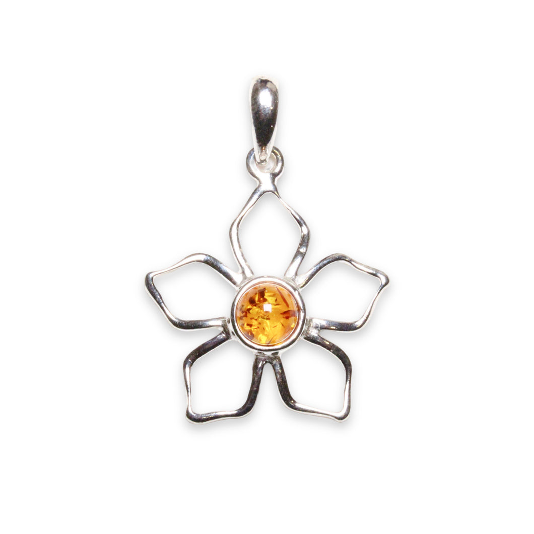 Amber en zilveren hanger Fleur -vorm