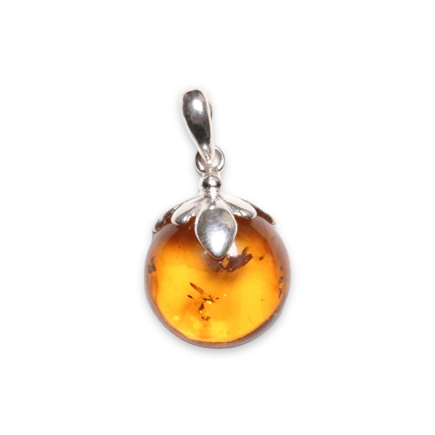 Amber & silver pendant Form Boule