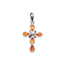 Load image into Gallery viewer, Amber &amp; silver pendant Cross form
