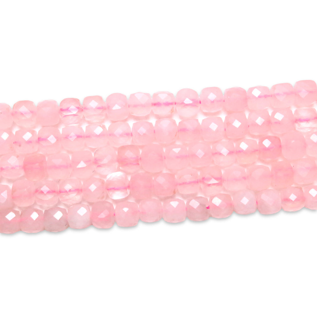 Pink quartz pearl wire 4x4 cube shape