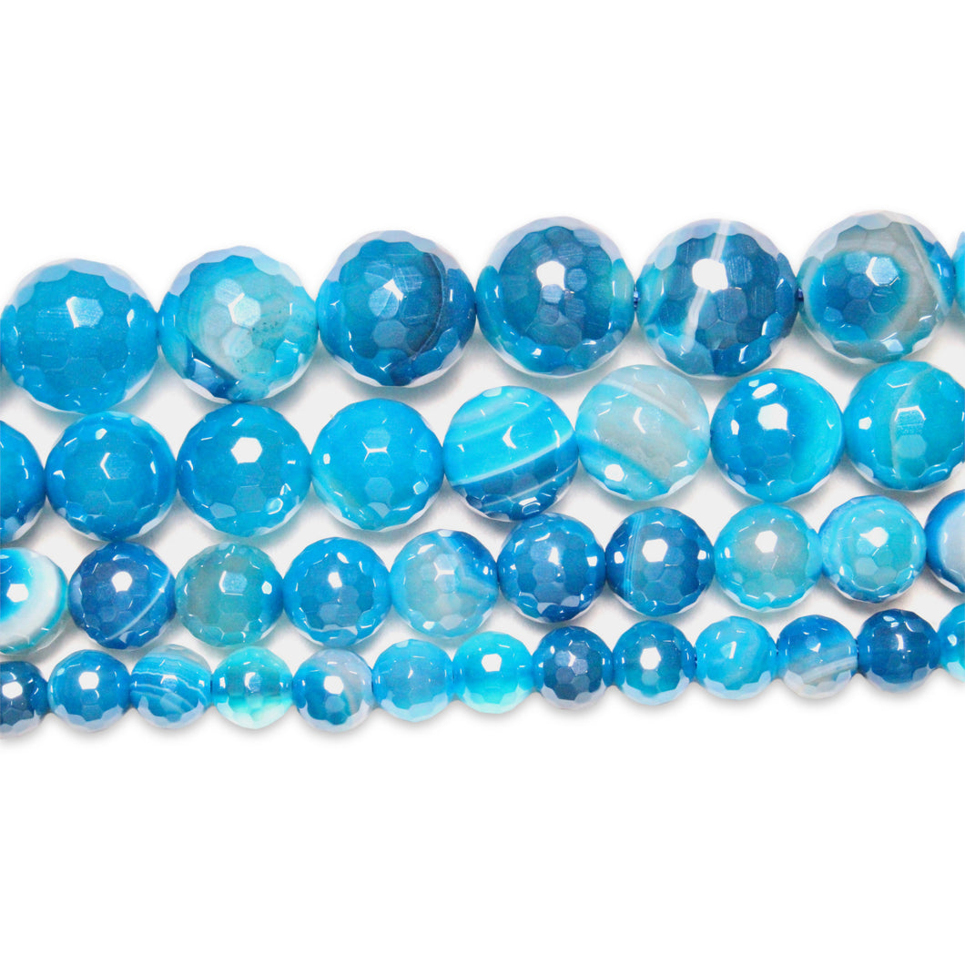 Fil de perles Agate facettée bleu