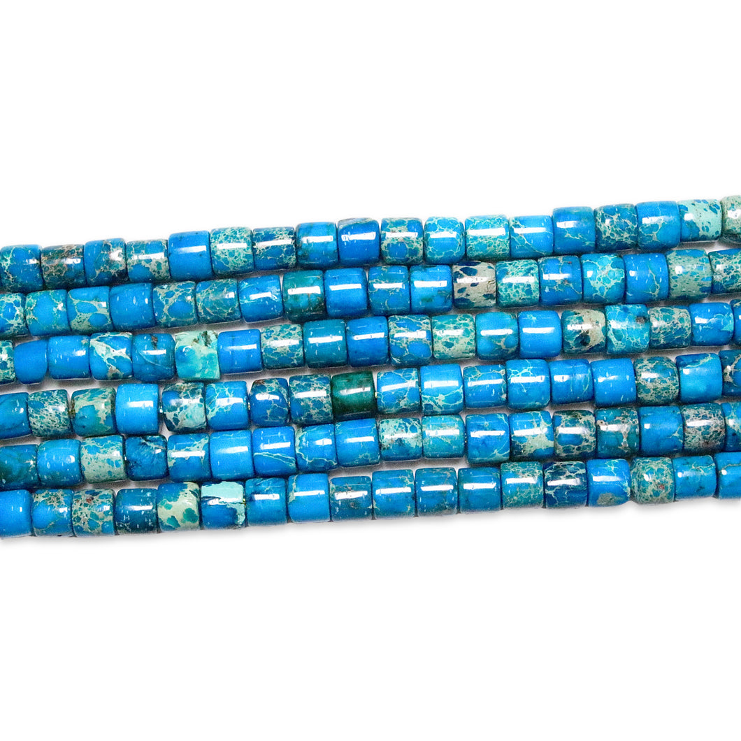 Fil de perles rondelles/cylindre Jaspe impérial bleu chauffé