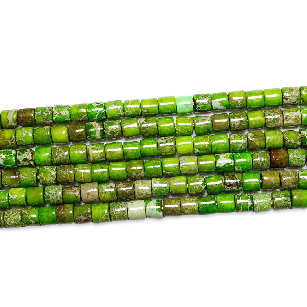 Fil de perles rondelles/cylindre Jaspe impérial vert chauffé