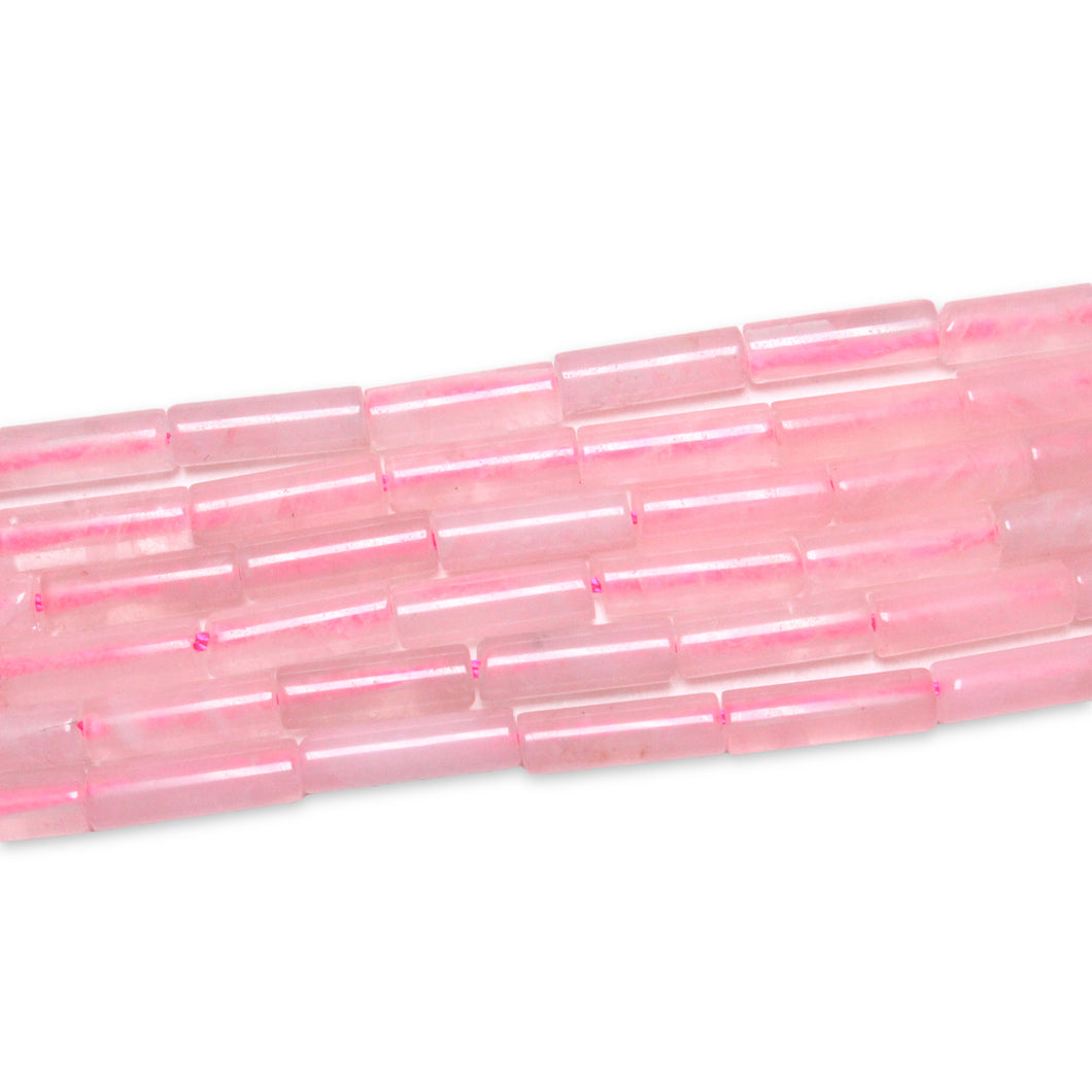 Fil de perles tubes Quartz rose 4x13 mm