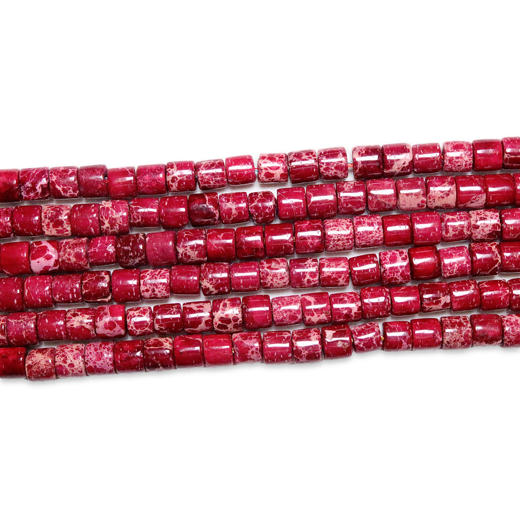 Fil de perles rondelles/cylindre Jaspe impérial rouge chauffé