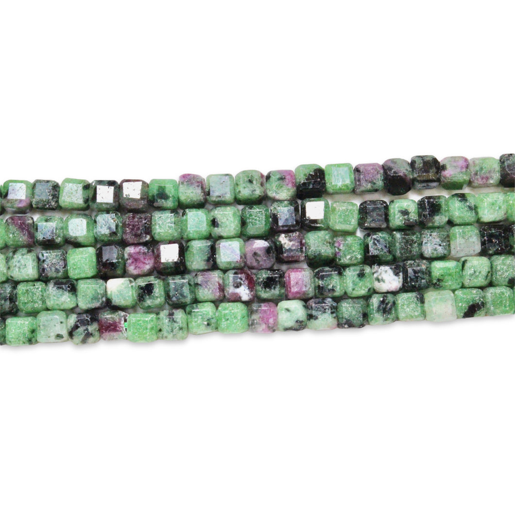Ruby pearl wire on zoisite cube form 4x4
