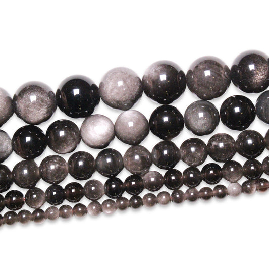 Silver obsidian pearl thread