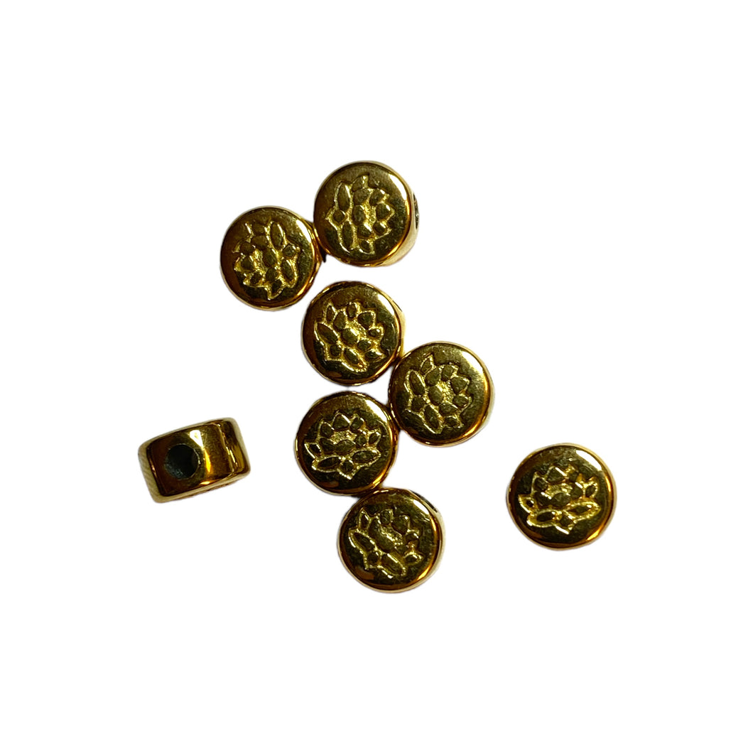 10 Breloque lotus dorée acier inoxydable (pour perles de 8 mm)