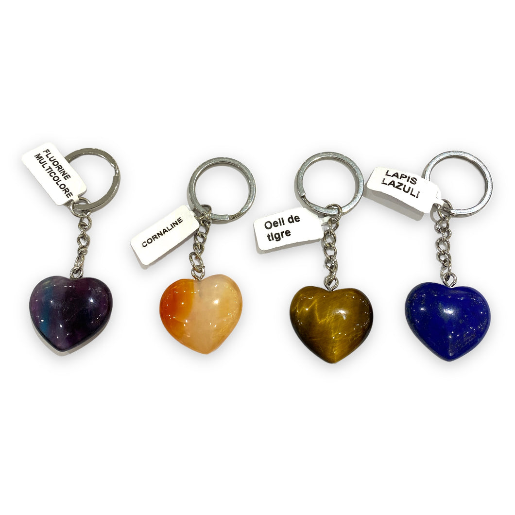 Porte-clés en forme coeur avec pierre naturelle