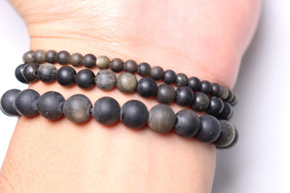 Bracelet Obsidienne doré mat en perles naturelle