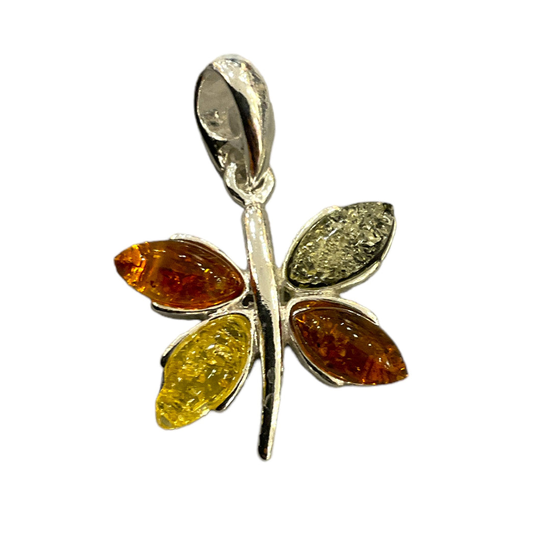 Amber & silver pendant Libellule form