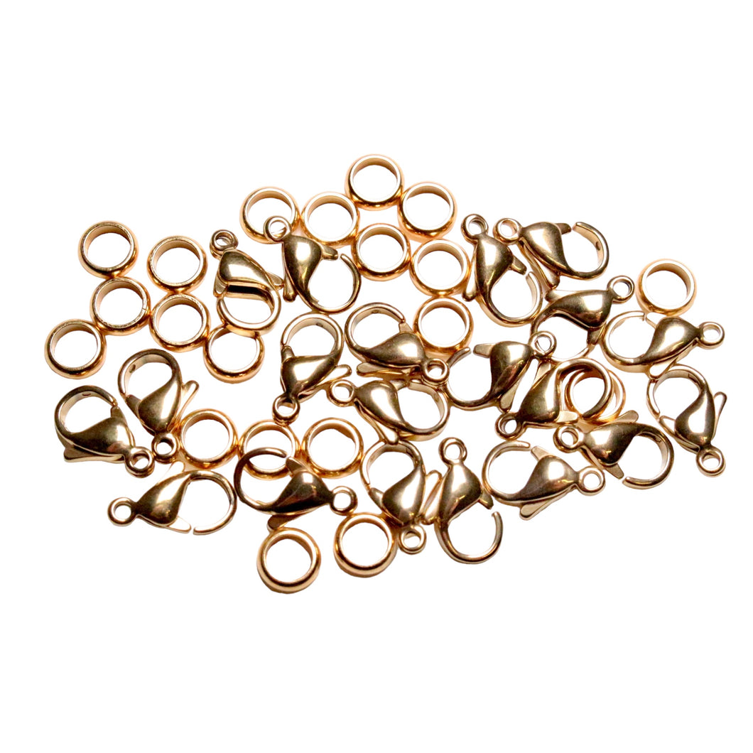 Lot de 20 fermoirs doré acier pour collier 12 mm